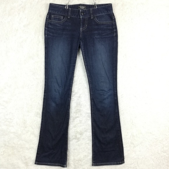 Guess Womens Jeans Daredevil Boot Cut Blue Denim Dark Wash Embellished 28‎ - Picture 1 of 12